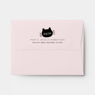 Meow Black Cat Face Pink Envelope