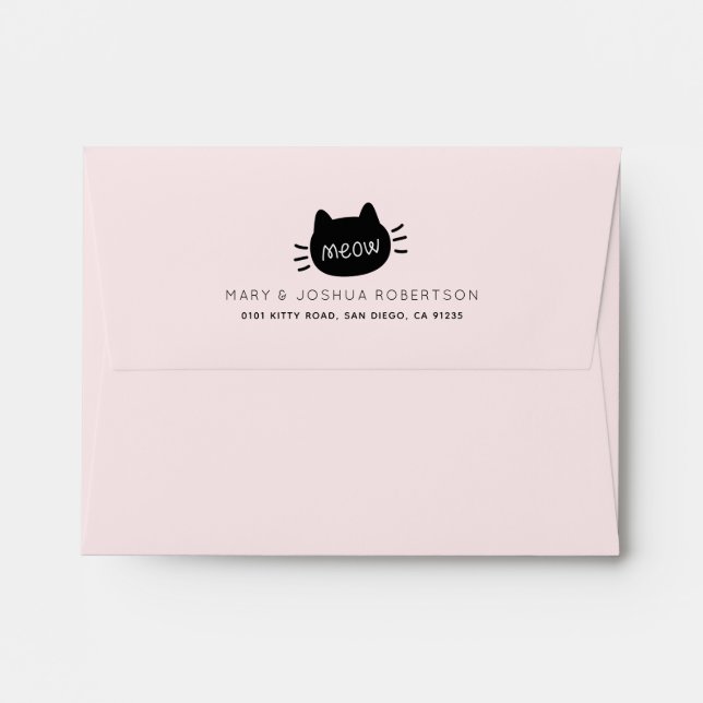 Meow Black Cat Face Pink Envelope (Back (Top Flap))