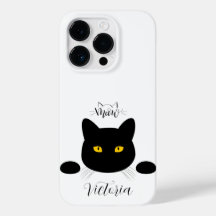 Meow Black Cat Golden Eyes Customizable