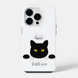 Meow Black Cat Golden Eyes Customizable iPhone 14 Pro Case