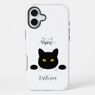 Meow Black Cat Golden Eyes Customizable iPhone 16 Plus Case