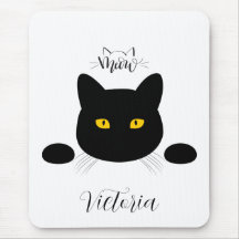 Meow Black Cat Golden Eyes Customizable