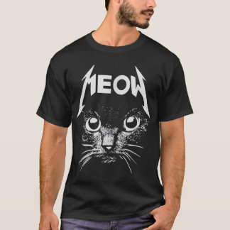 Meow  Black Cat  Metal Kitty Rocks  T-Shirt