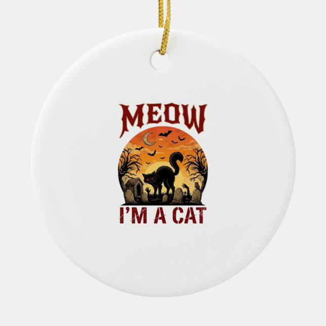 Meow Cat Halloween Black Cemetery_1 Ceramic Ornament (Front)