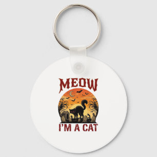 Meow Cat Halloween Black Cemetery_1 Keychain