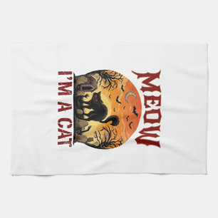 Meow Cat Halloween Black Cemetery_1 Kitchen Towel