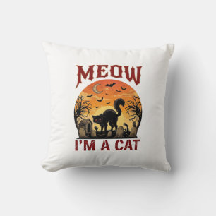 Meow Cat Halloween Black Cemetery_1 Throw Pillow