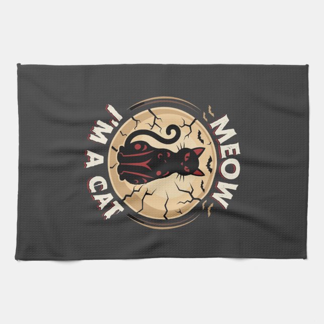 Meow Cat Halloween Graphic Design_1 Kitchen Towel (Horizontal)