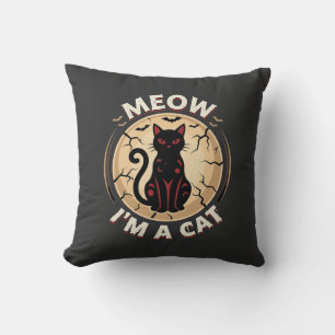 Meow Cat Halloween Graphic Design_1 Throw Pillow