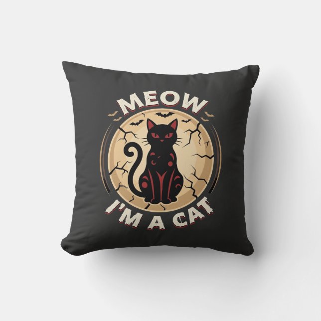 Meow Cat Halloween Graphic Design_1 Throw Pillow (Front)