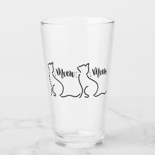 Meow Cat Line Art Minimalist Cat Design Glass