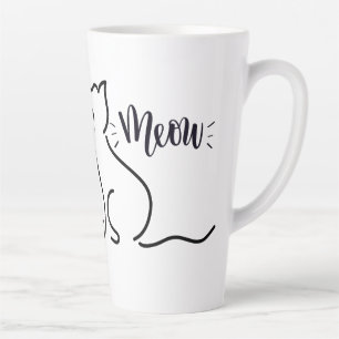 Meow Cat Line Art Minimalist Cat Design Latte Mug