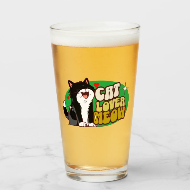 Meow Cat Lover - black cat Glass (Front Filled)