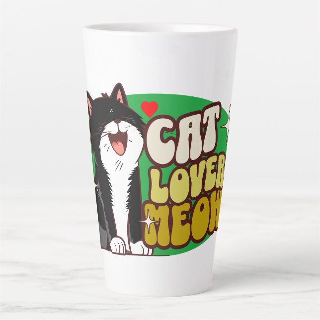 Meow Cat Lover - black cat Latte Mug (Front)
