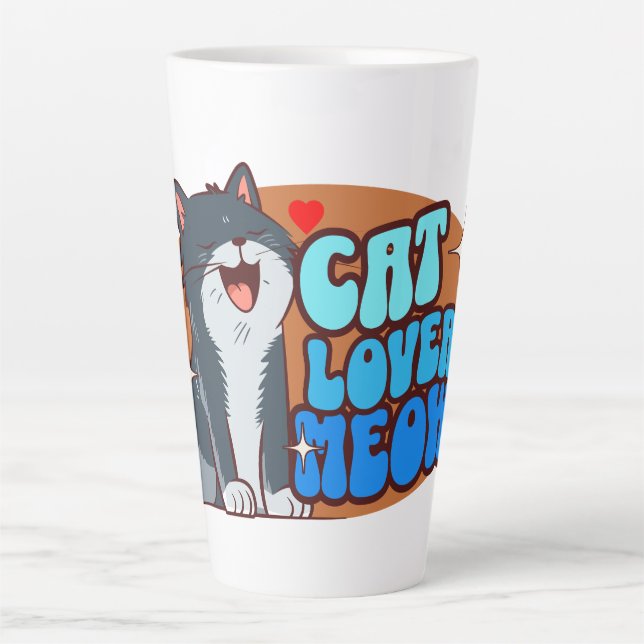 Meow Cat Lover - blue cat Latte Mug (Front)