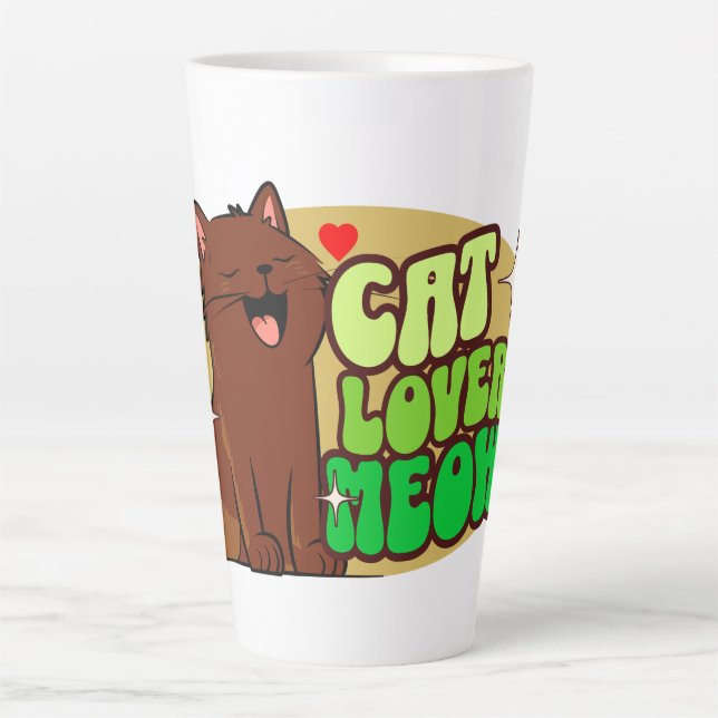 Meow Cat Lover - brown cat Latte Mug (Front)