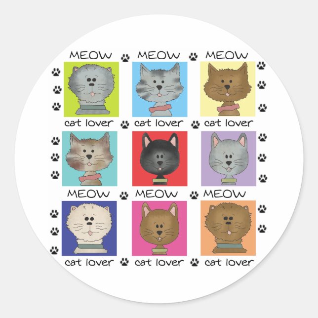 Meow Cat Lover Classic Round Sticker (Front)
