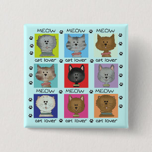 Meow Cat Lover Tshirts and Gifts 2 Inch Square Button