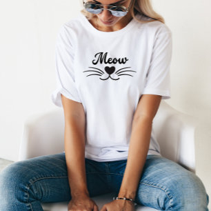 Meow Cat Moustache Nose Heart Funny Minimalist T-Shirt