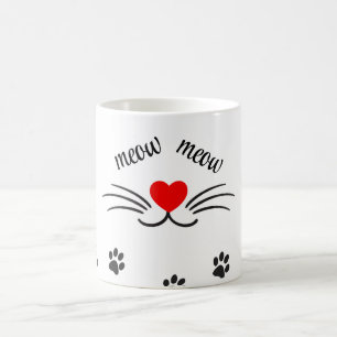 Meow cat paws red heart coffee mug