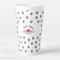 Meow cat paws red heart Latte Mug