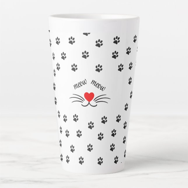Meow cat paws red heart Latte Mug (Front)