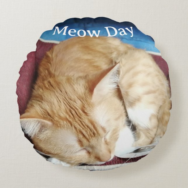 Meow Cat Photo Round Pillow (Front)