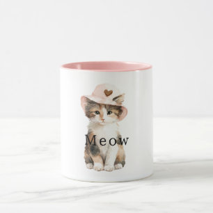 Meow Cat Pink Hat Heart Mug
