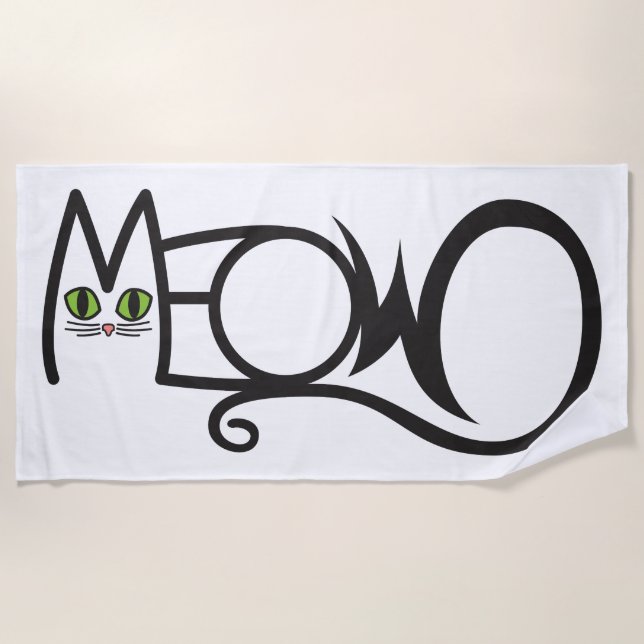 Meow Cat Typography Beach Towel (Front)