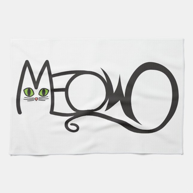 Meow Cat Typography Kitchen Towel (Horizontal)