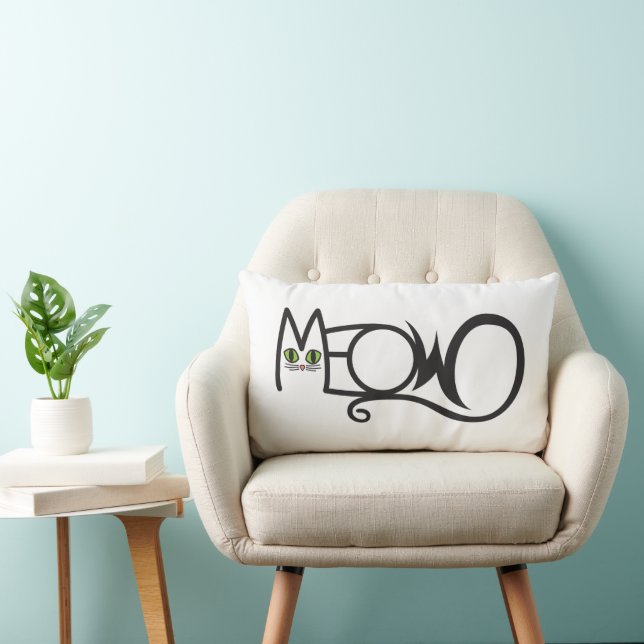 Meow Cat Typography Lumbar Pillow (Chair)