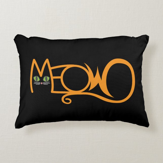 Meow Cat Typography ORANGE Accent Pillow (Front)