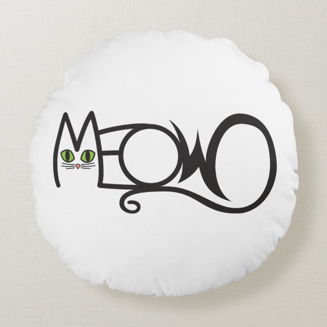 Meow Cat Typography Round Pillow (Front)
