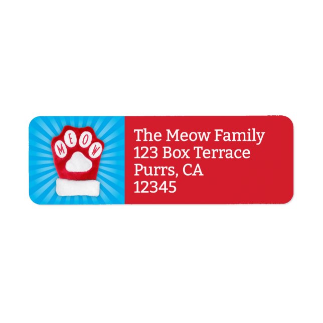 MEOW Christmas Cat Red Paw Mitten Return Address (Front)