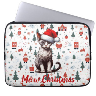 Meow Christmas Devon Rex Cat, Xmas Santa Kitten Laptop Sleeve