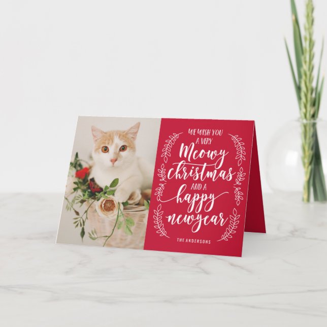 Meow Christmas Folded Holiday Greeting Card (Front)