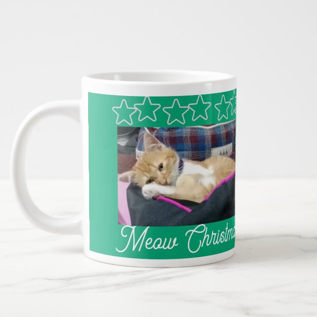 Meow Christmas , photo,text, back text, replacable Large Coffee Mug (Left)