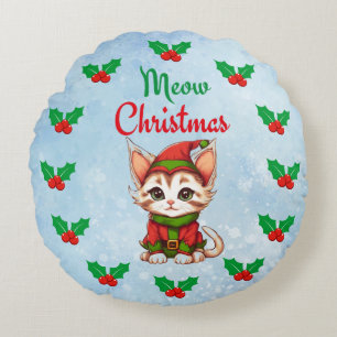 Meow Christmas Round Pillow