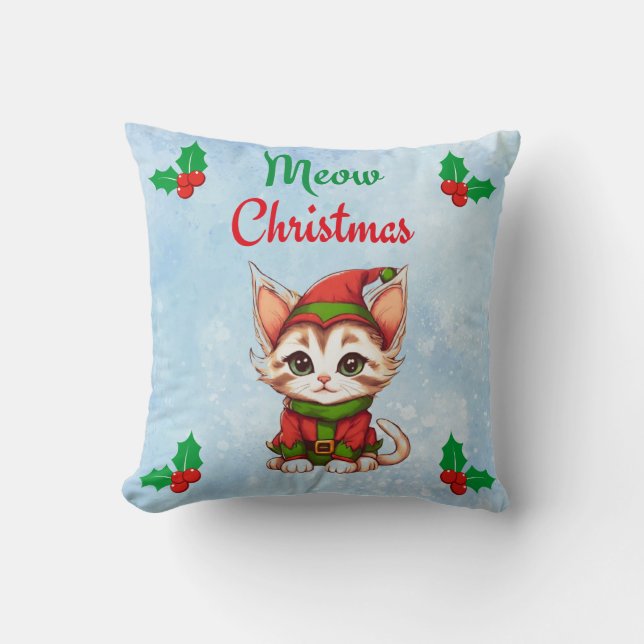 Meow Christmas Throw Pillow (Front)