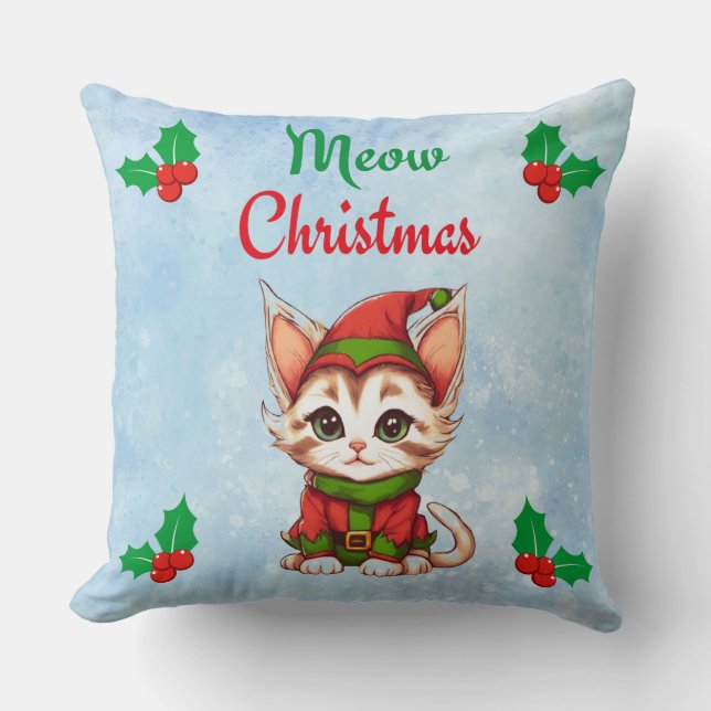 Meow Christmas Throw Pillow (Front)