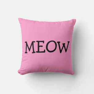 MEOW, Cotton Throw Pillow, Pink Throw Pillow