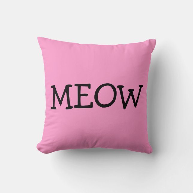 MEOW, Cotton Throw Pillow, Pink Throw Pillow (Front)