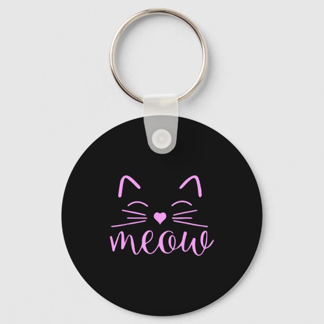 Meow Cute Cat Face Funny Quote For Cat Fans  Keychain (Front)