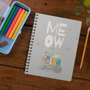Meow Cute Cat Reading Books Personalized Name