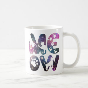 Meow – Cute Cat Silhouettes and Paw Prints Design Coffee Mug