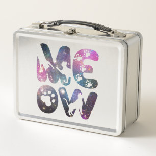 Meow – Cute Cat Silhouettes and Paw Prints Design Metal Lunch Box