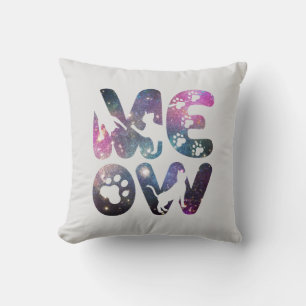Meow – Cute Cat Silhouettes and Paw Prints Design Throw Pillow