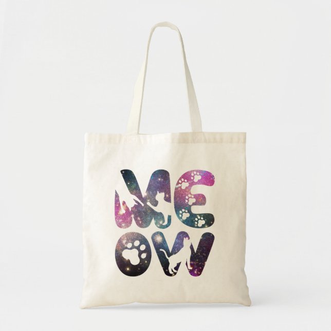 Meow – Cute Cat Silhouettes and Paw Prints Design Tote Bag (Front)