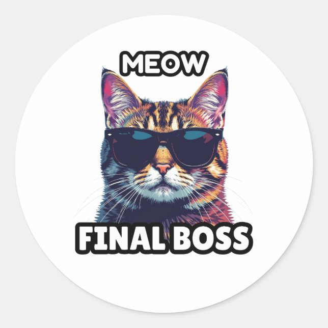 Meow Final Boss Cool Cat Sticker (Front)