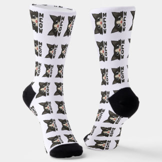 Meow Funny Tuxedo Cat is watching Pun Socks